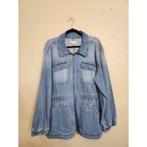 NWT Knox Rose‎ Blue Long Sleeve Elastic Waist Full Zip Denim Jean Jacket Size 1X
